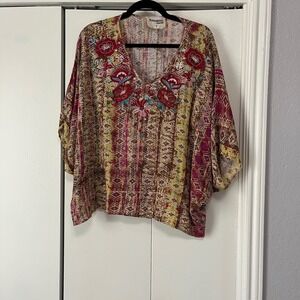 Savanna Jane Embroidered Blouse Bohemian Tunic Floral Print Top‎ Size M